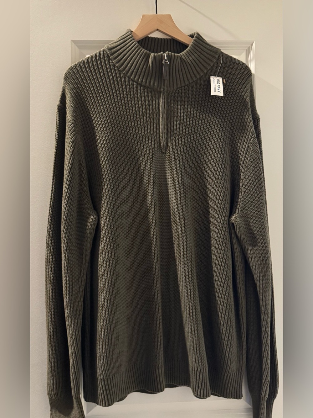 NWT Old Navy Men's Olive Green Zip-Neck Ribbed Sweater